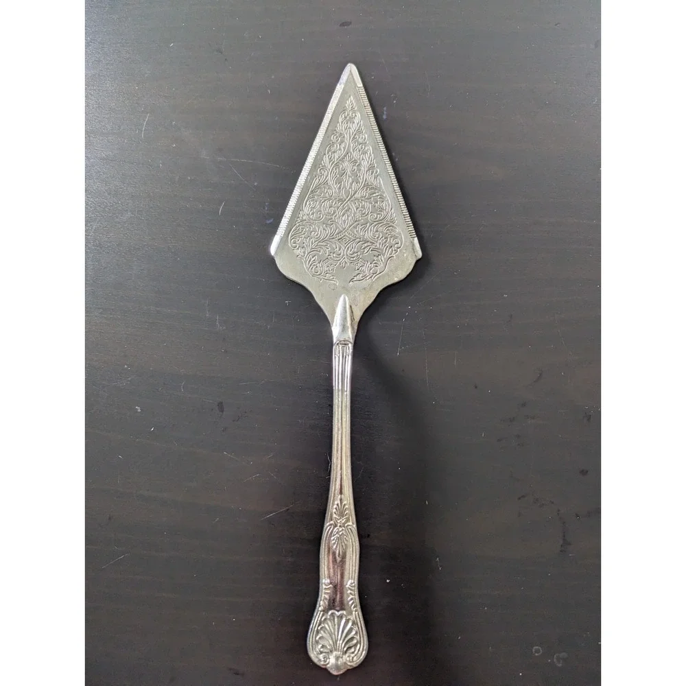 Vtg Silver Tone Plated Wedding Cake Server Triangle Top 12